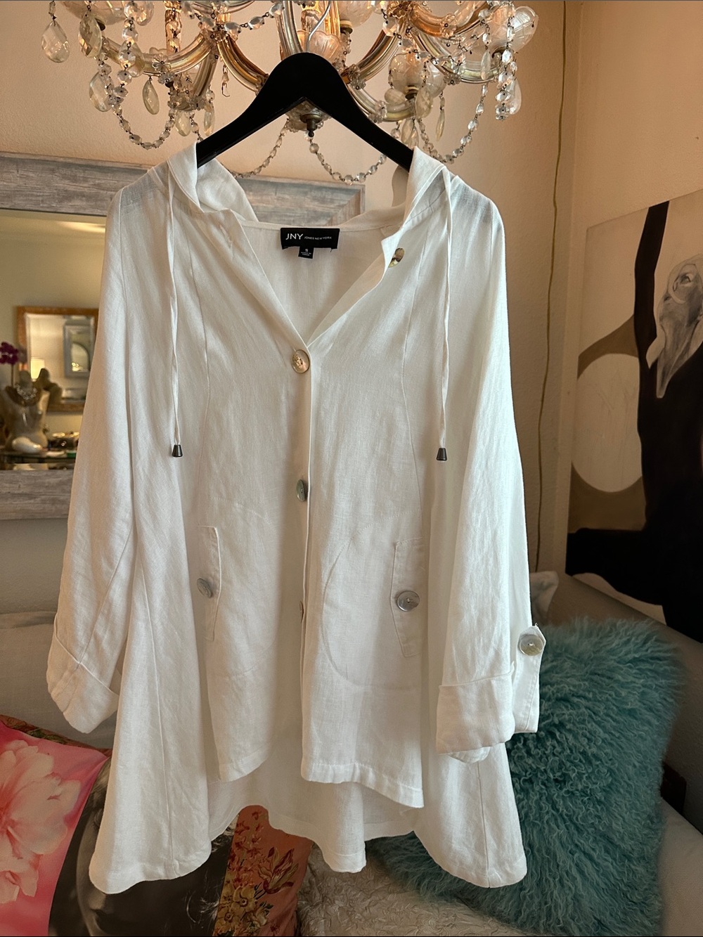 Jones New York White Hooded Button-Front Coat